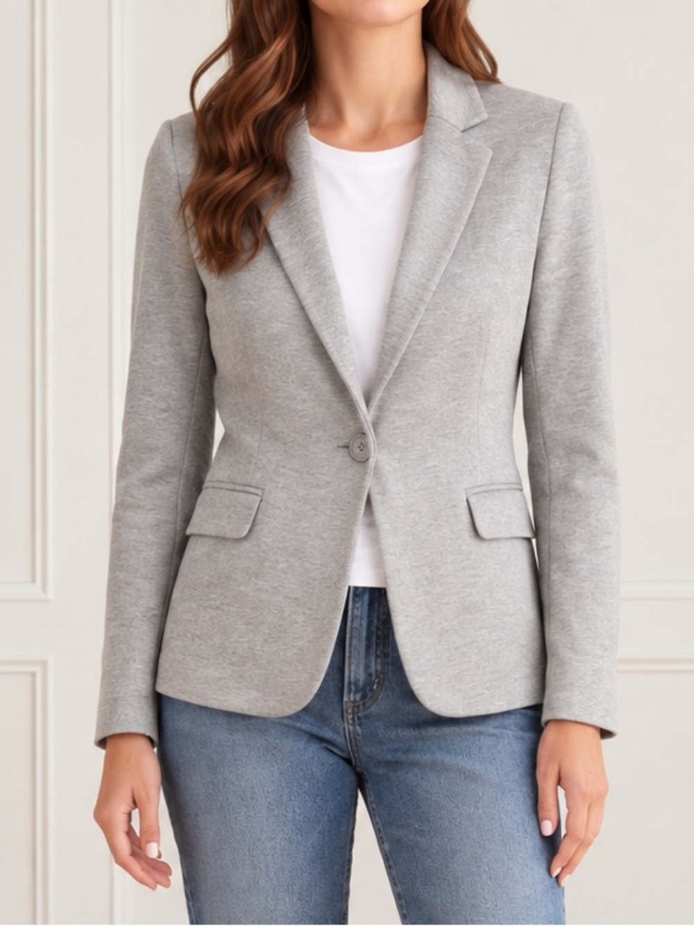 Boston Proper Blazer Sz 2 Gray Cotton Jersey Knit Single Button Career Workwear